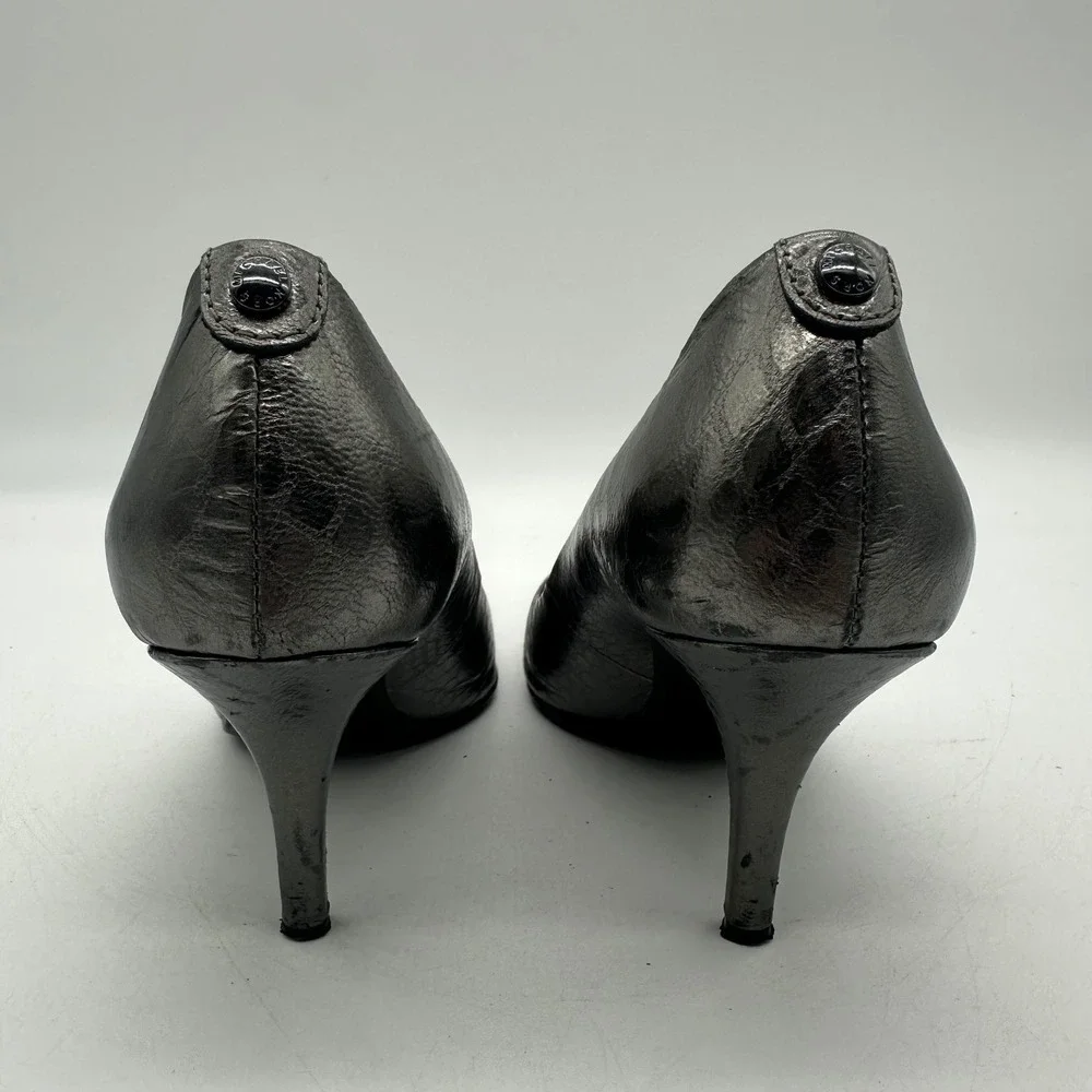 Michael Michael Kors Women 6M Pewter Metallic Croc Embossed Pointed Toe‎ Pumps